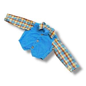 Vintage 60's Baby Plaid Corduroy Vest Long Sleeve Button Up